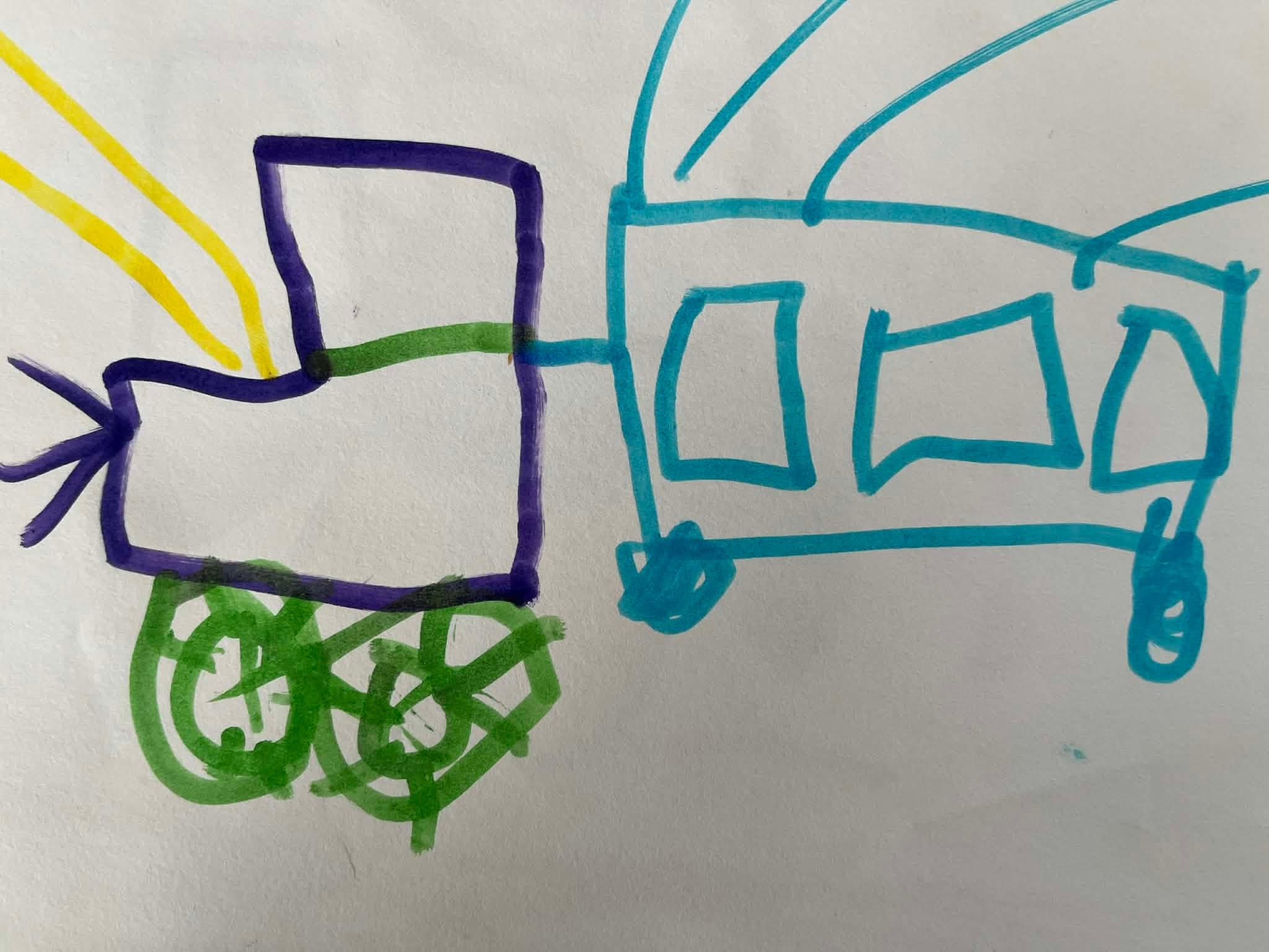 Child's drawing of a colourful train